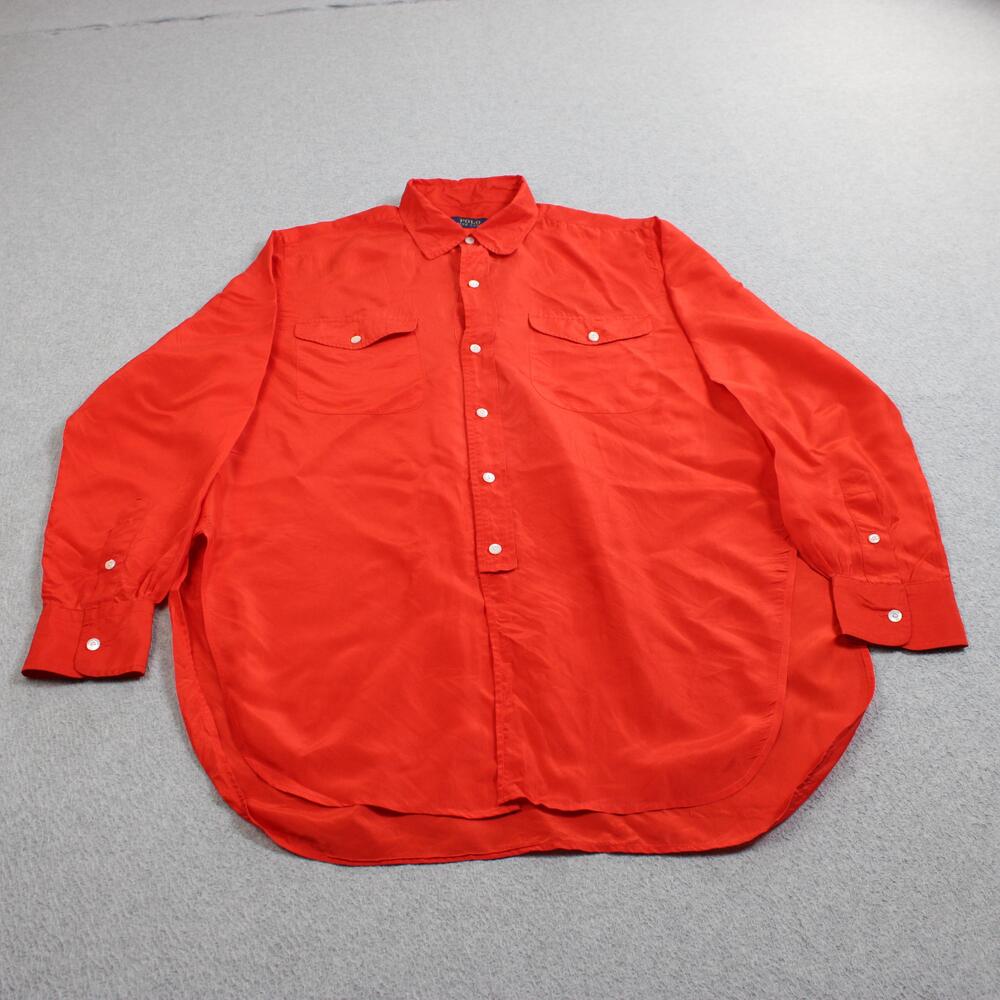 Polo Ralph Lauren Silk Shirt Women Medium Red Long Sleeve Button Coastal READ